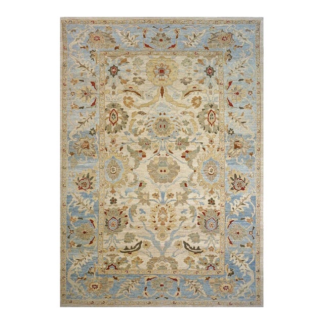 Persian Sultanabad Masters Wool 10x14 Light Blue, Ivory & Tan Handmade Area Rug #1143035 For Sale