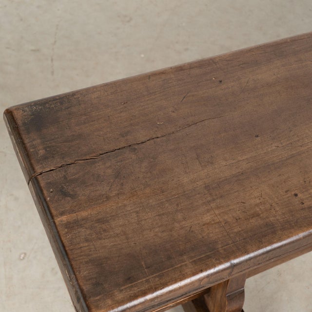 Early 20th Century French Chestnut Trestle Bench For Sale - Image 4 of 13