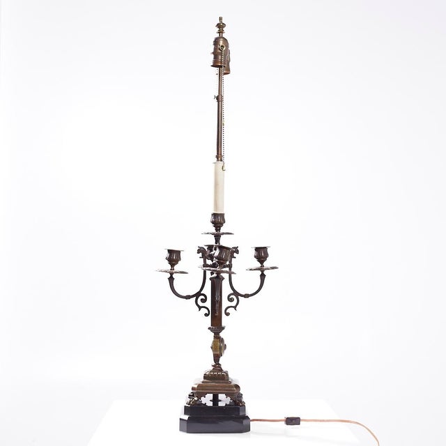 Neoclassical Bronze Candelabra Lamps - Pair For Sale - Image 9 of 10
