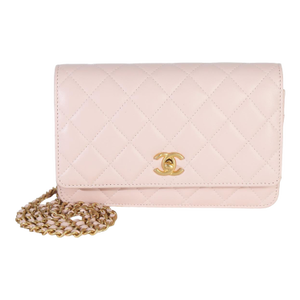 Pink Quilted Lambskin CC Pearl Crush Wallet On Chain