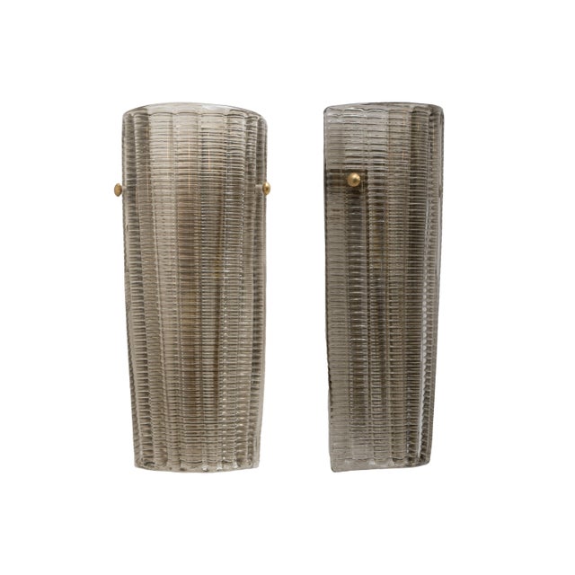 Murano Glass Wall Sconces Smoke Glass and Brass, Italy, 2000, Set of 2 For Sale - Image 10 of 10