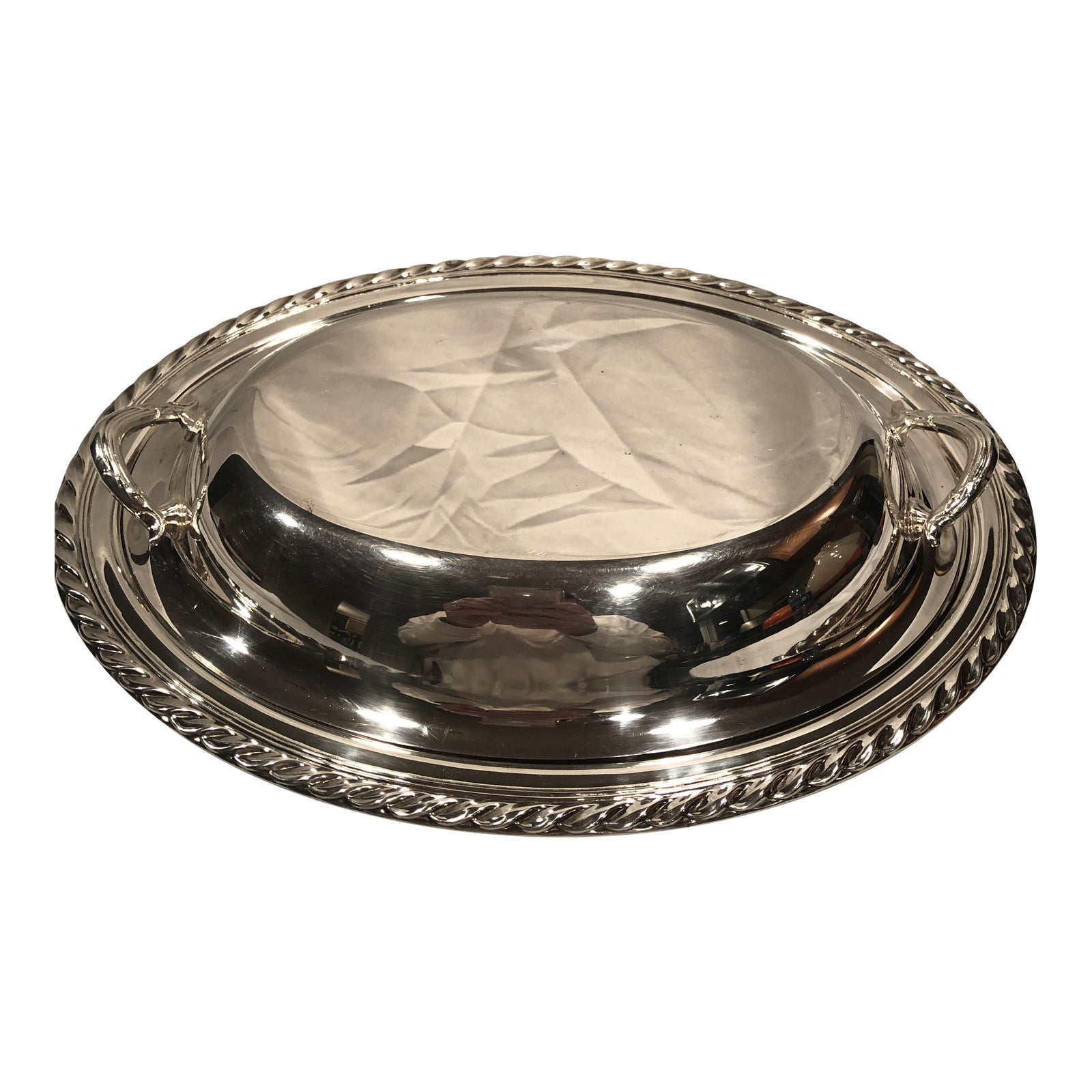 Vintage Silver Serving Oval Covered Serving Dish With Handled Lid