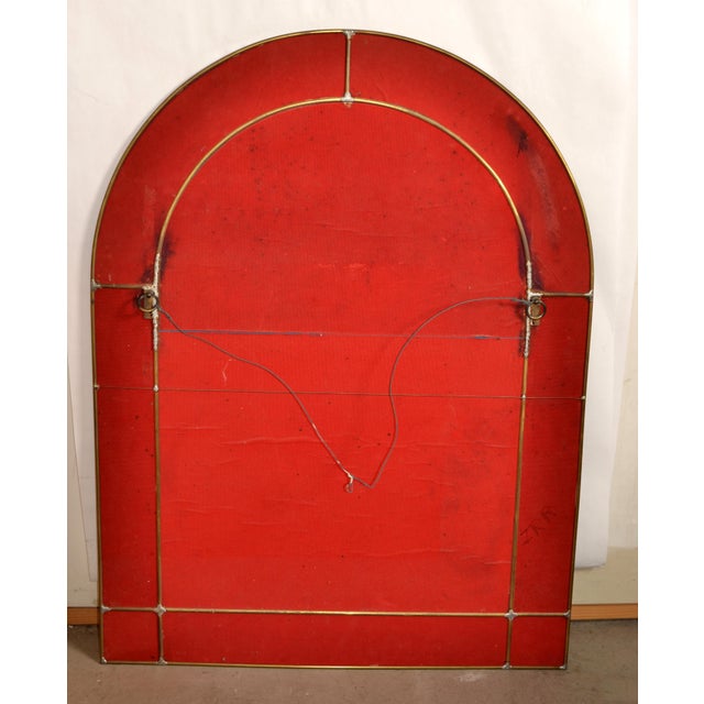 1970s Venetian Arch Shaped Beveled Glass Brass Wall Mirror Hollywood Regency For Sale - Image 13 of 14