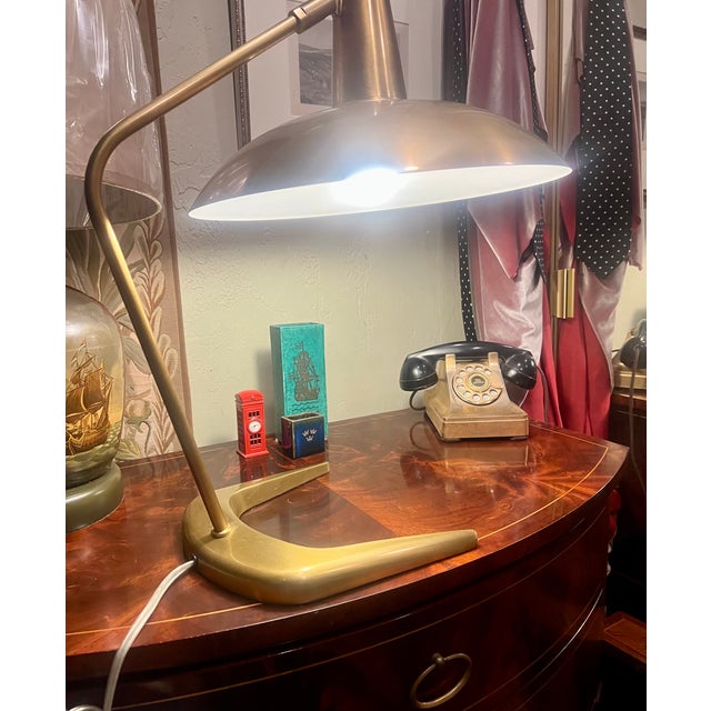 Late 20th Century Contemporary Brass Adjustable Desk Lamp in the Mid-Century Modern Style For Sale In Los Angeles - Image 6 of 7