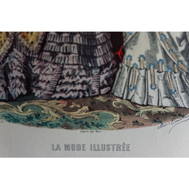 Lot of 5 Antique French Fashion Plates L La Mode Illustrée 1870s L Signed Anaïs Toudouze, Hand Colored Bustle Dresses, 9x12" Each For Sale - Image 15 of 17