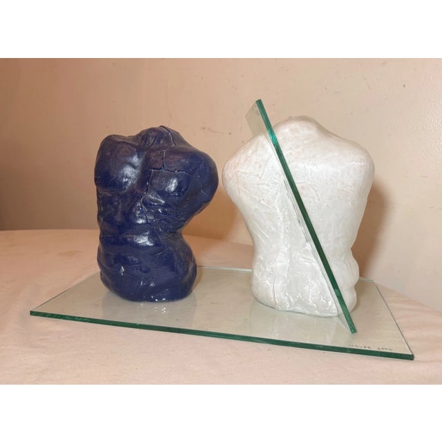 Figurative Original Hand Blown 2004 Duncan House Art Studio Glass 2 Male Torso Sculpture For Sale - Image 3 of 17