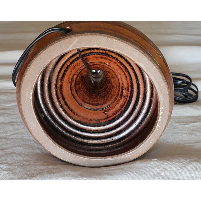 Vintage French Mid Century Brown Stoneware Studio Pottery Lamp C. 1960s For Sale - Image 12 of 16