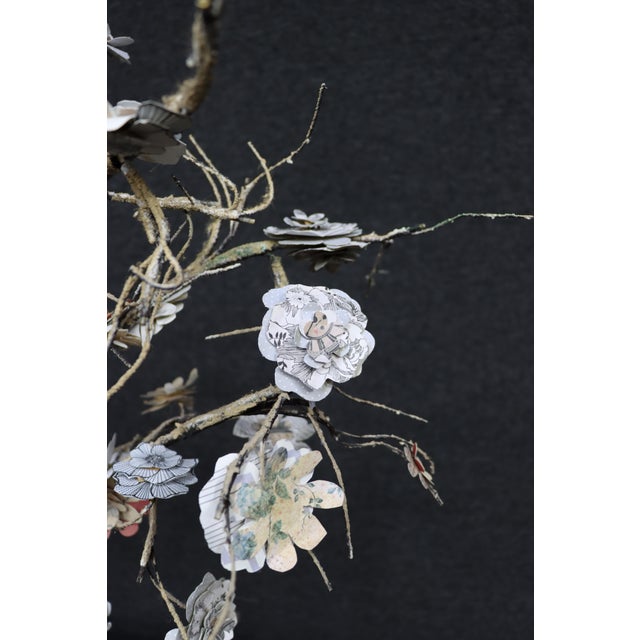 Paper Pair of Paper Mâché Floral Tree Sculptures For Sale - Image 7 of 15