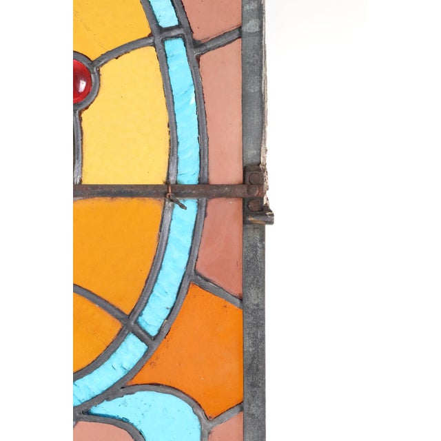 Orange Vintage Art Nouveau Vivid Stained Glass Hanging Panel For Sale - Image 8 of 11