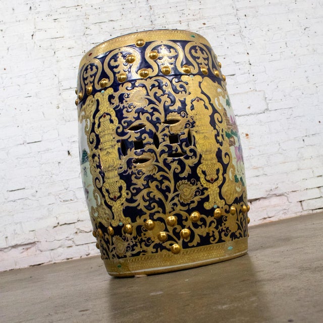 Mid 20th Century 20th Century Chinoiserie Asian Garden Stool or Plant Stand Ornate Hand Painted Glazed Ceramic For Sale - Image 5 of 18