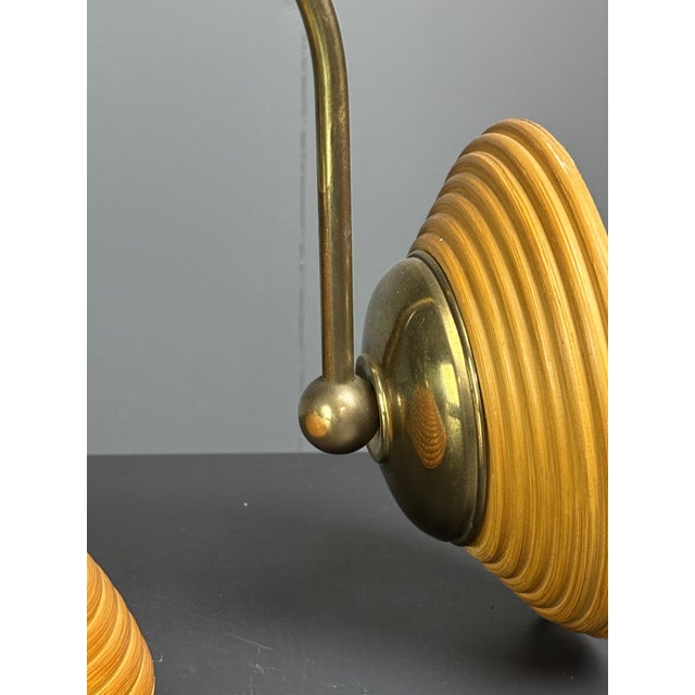 1970s Mid-Century Pencil Reed Rattan Bamboo and Brass Wall Sconce, Italy, 1970s For Sale - Image 5 of 14