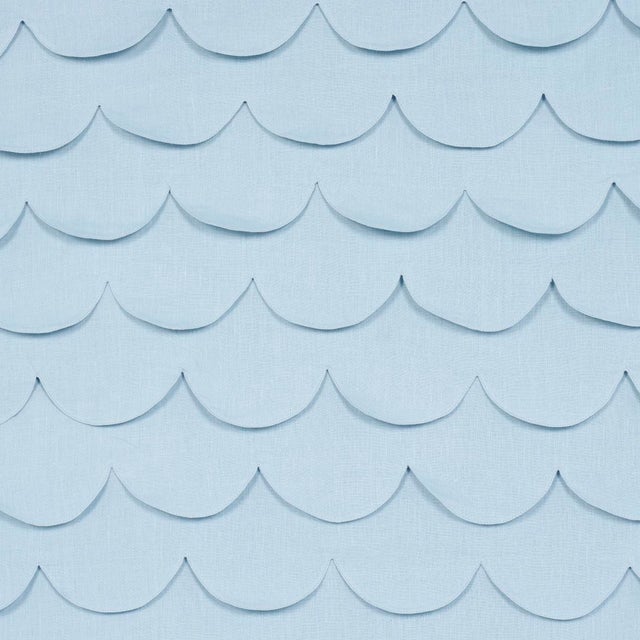 SAMPLE - Schumacher X Studio Bon Prep School Hand Pieced Scallop Fabric In Blue For Sale