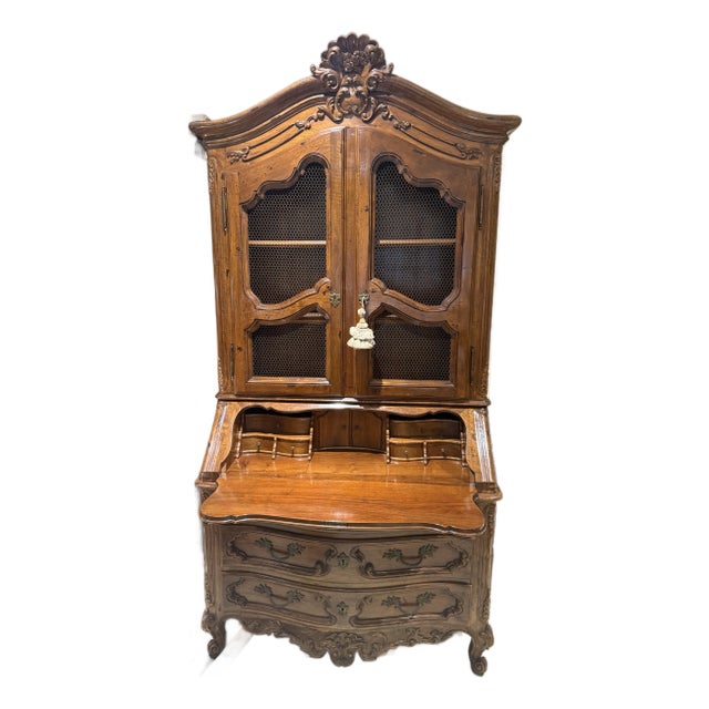 Hand Carved Walnut Italian Secretaire Desk For Sale