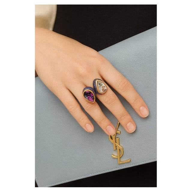 Bochic "Capri" Vintage Amethyst & Blue Topaz Ring Set In 18K Gold & Silver For Sale - Image 15 of 18