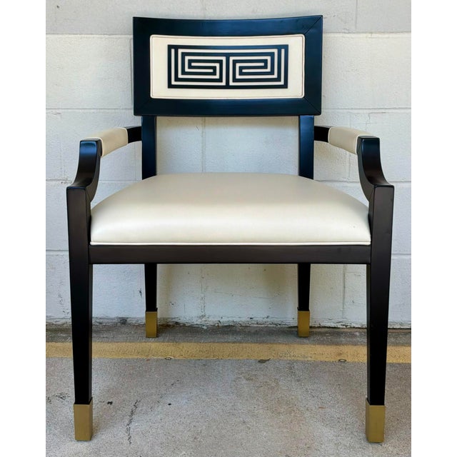 Modern Currey & Company Modern Black and Gold Greek Key Chairs Pair For Sale - Image 3 of 7