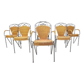 Wicker Chairs attributed to Frederick Weinberg, 1960s, Set of 6 For Sale