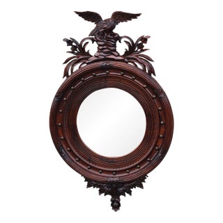 1940s American Federal Eagle Hand Carved Mahogany Wall Mirror Large For Sale