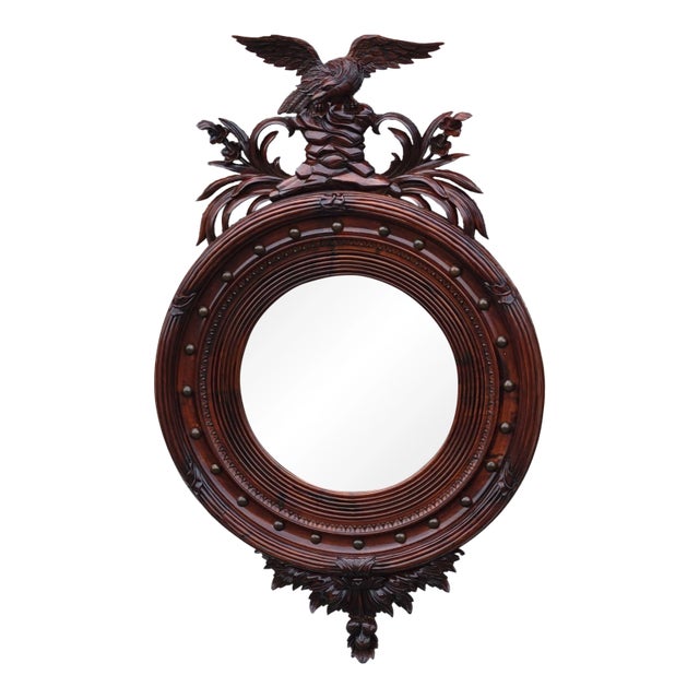 1940s American Federal Eagle Hand Carved Mahogany Wall Mirror Large For Sale