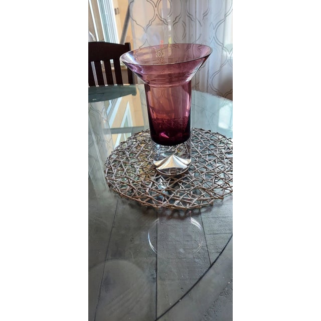 Glass Vintage Mikasa Modern Heavy, Cranberry Colored Crystal Vase For Sale - Image 7 of 7