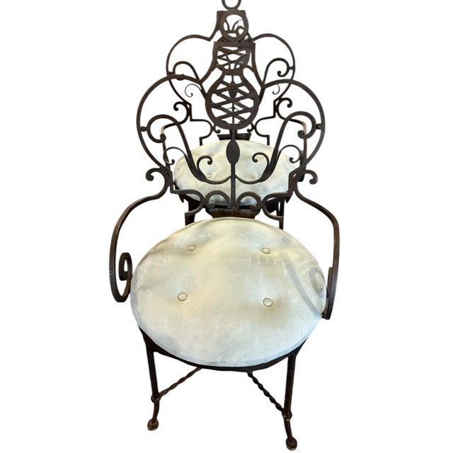 Mid-20th Century French Neoclassical Art Deco Wrought Iron Armchairs in the Manner of Gilbert Poillerat - Pair For Sale In Charleston - Image 6 of 17