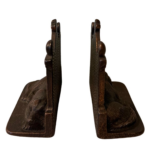 Antique Cast Iron Sleeping Dog Manor Gate Bookends (A Pair) For Sale - Image 11 of 16