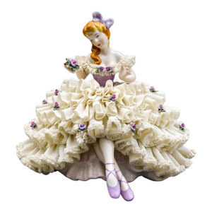 Early 19th Century Dresden Germany Large Ballerina Holding Flower Porcelain Lace Figurine (Read)