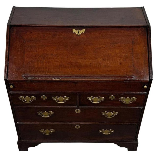 Antique Late English Oak Fall-Front Bureau For Sale - Image 6 of 14