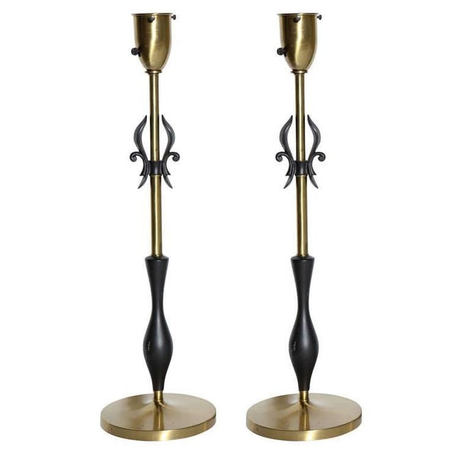 Rembrandt Lamp Co 1950s Brass Black Fleur De Lis With Black