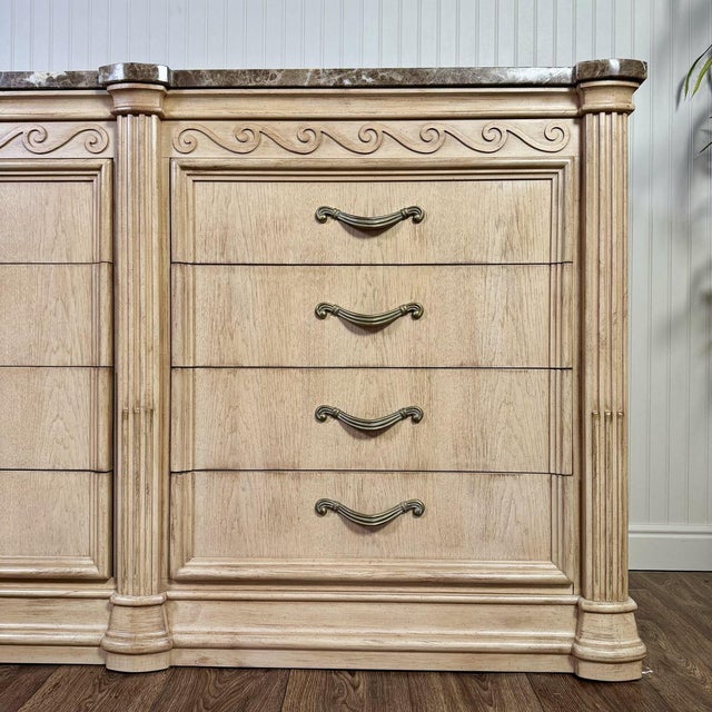 Early 21st Century Vintage Bernhardt Neoclassical Revival Marble Top 8-Drawer Dresser For Sale - Image 5 of 14