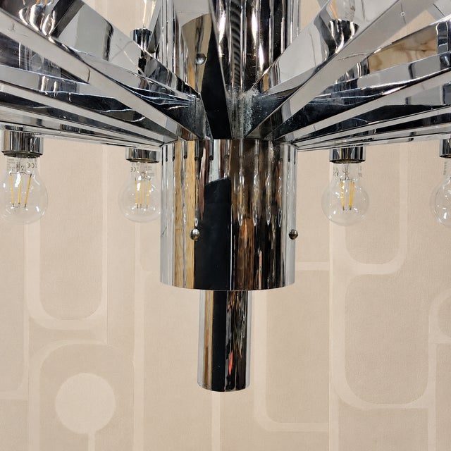 Large Vintage Italian Space Age Chandelier in Chrome by Gaetano Sciolari, 1970s For Sale - Image 13 of 18