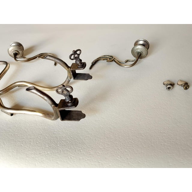 Nickel-Plated Wrought Iron Mirror with Candleholder and Clamps, 1930s For Sale - Image 3 of 17