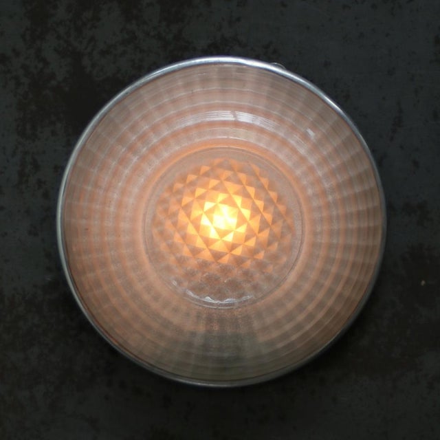 Holophane Vintage Aluminium and Clear Cut Glass Flush Mount from Holophane, France, 1950s For Sale - Image 4 of 9