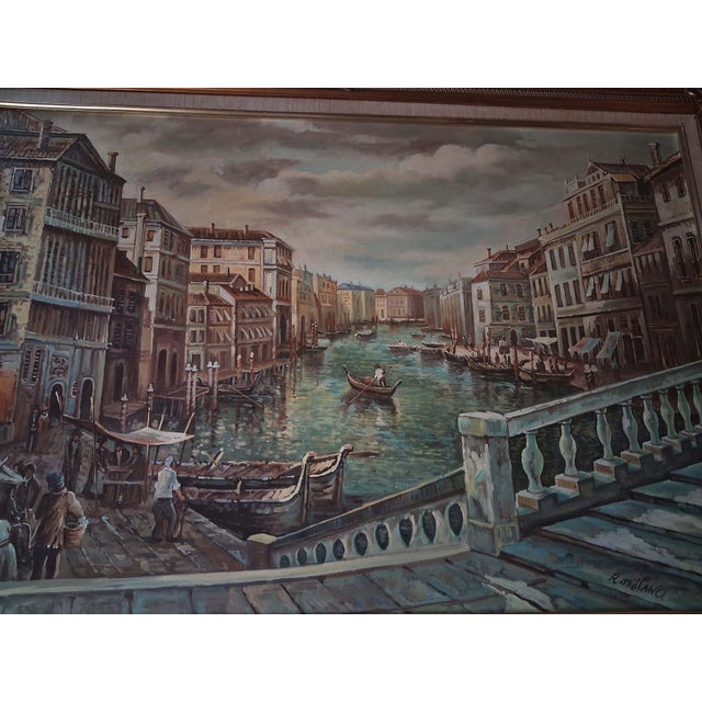 Mid-20th Century Venetian Canal Landscape Oil Painting Signed R. Millano For Sale - Image 4 of 8