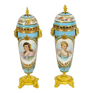 French Duck Egg Blue Sevres Urns, 19th Century, Set of 2