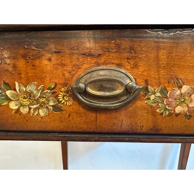 18th Century French Hand Painted Walnut & Leather Side Table For Sale In Philadelphia - Image 6 of 14