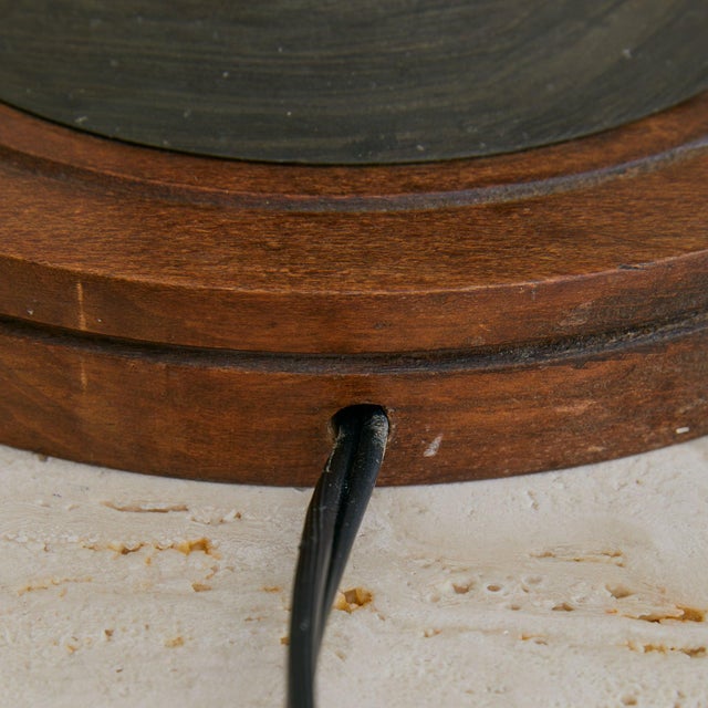 Charles Dudouyt French Wood + Metal Table Lamp Attributed to Charles Dudouyt, 1950s For Sale - Image 4 of 7