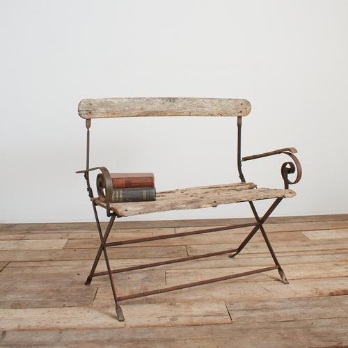 Small Vintage French Rustic Folding Garden Bench, 1920s For Sale - Image 12 of 12