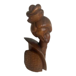 Mid Century Asian Lady Wood Bust Statue
