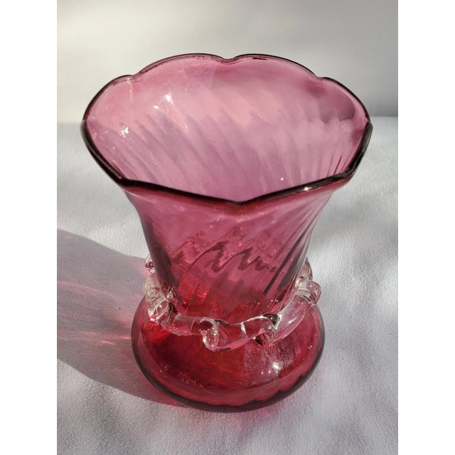 Contemporary 1980s Pilgrim Cranberry Glass Bud Vase With Crystal Collar For Sale - Image 3 of 12