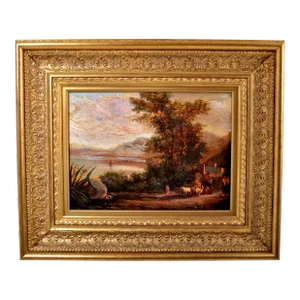19th century French Barbizon School Painting oil on Canvas Landscape circa 1840, circa 1840