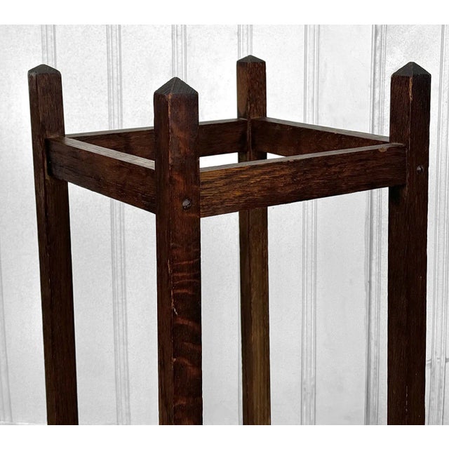 1920s Antique Arts & Crafts Quartersawn Oak Entryway Umbrella Holder Stand For Sale - Image 5 of 10