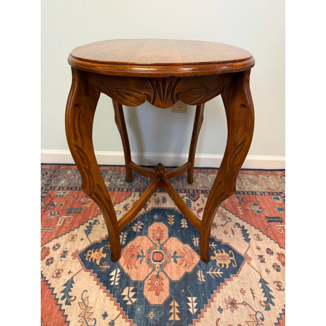 Vintage Carved Wood Oval Side Table / Accent Table For Sale - Image 4 of 5