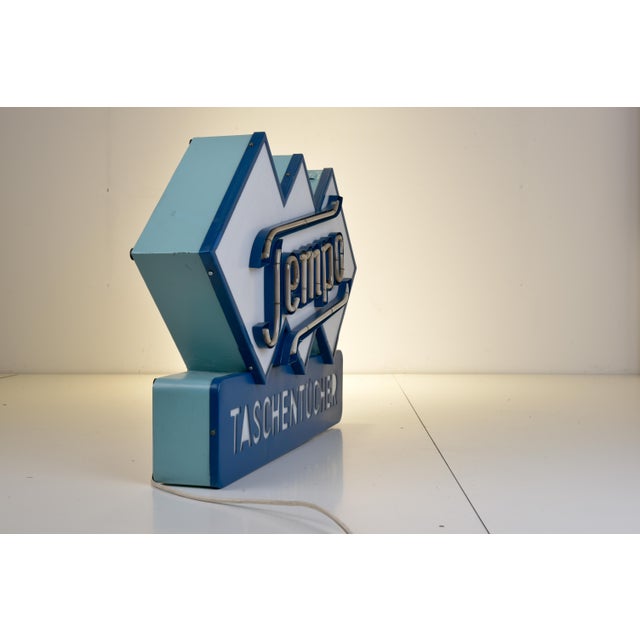 Blue German Neon Sign from Tempo Tissues, 1950 For Sale - Image 8 of 18