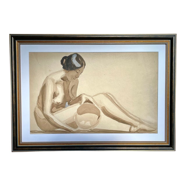 Original Vintage Watercolor Painting of a Nude Hopi Native American Indian With Pottery by Anne Neumark 1929 For Sale