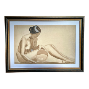 Original Vintage Watercolor Painting of a Nude Hopi Native American Indian With Pottery by Anne Neumark 1929