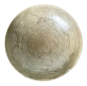 Korean Ceramic Celadon Bowl with Slip Inlay Goryeo Dynasty