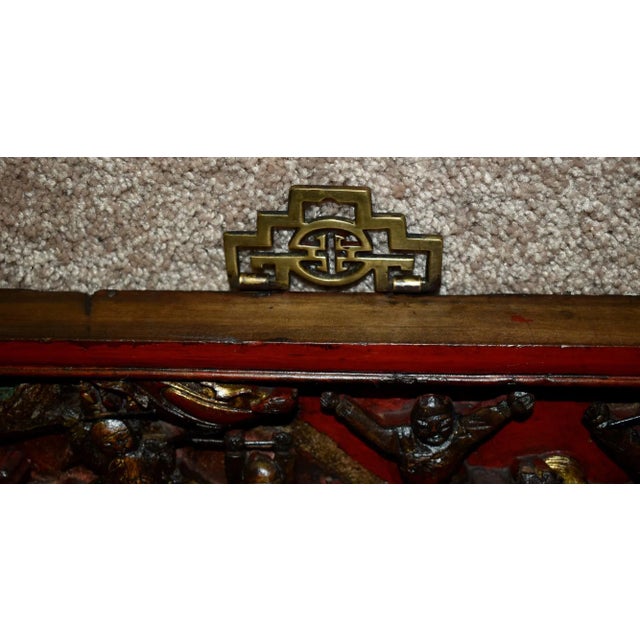 Asian Antique Asian Carved Figural Plaque W/Brass Hanger For Sale - Image 3 of 13