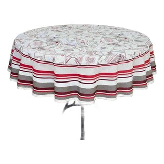 French Jacquard Round Tablecloth - Bordeaux Wine Label Motif For Sale