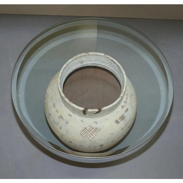 Large Pottery Urn Pots Lamp Tables with Glass Tops, Set of 2 For Sale - Image 3 of 18