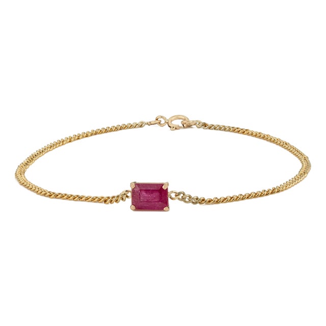 1.28ct Emerald-Cut Ruby Station Bracelet in 14k Yellow Gold Curb Chain For Sale